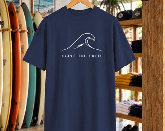 Brave The Swell-tröja | Minimalistisk vågtröja | Inspirerande havströja | Komfortfärger