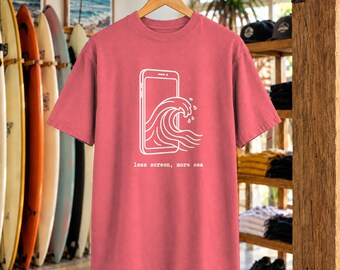 Mindre skärm, mer hav-T-shirt | Digital detox-T-shirt | Inspirerande hav-T-shirt | Komfortfärger