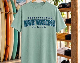 Professional Wave Watcher Tee | Funny Beach Shirt | Varsity Style Surf T-Shirt | Comfort Colors Gift