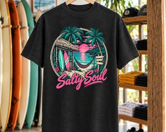 Salty Soul Sunset Bay Tee | Tropical Beach Hut Shirt (Comfort Colors)