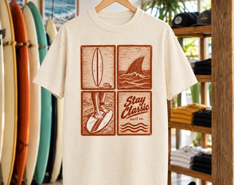 Stay Classic Surf Co. Woodblock Tee | Retro Surf Shirt (Comfort Colors)