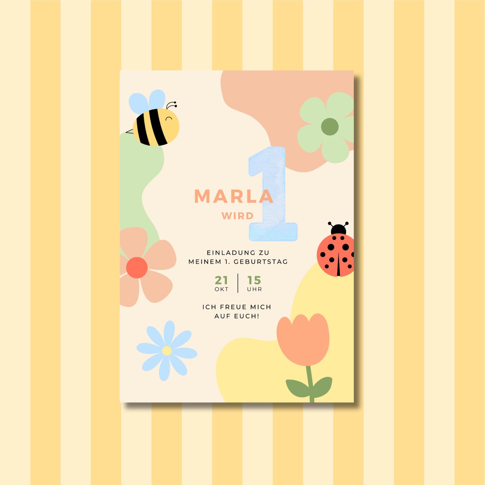 Spring Invitations Design 1st Birthday Invitation | Spring Themes: Ladybug, Bee, Flowers | Canva ...