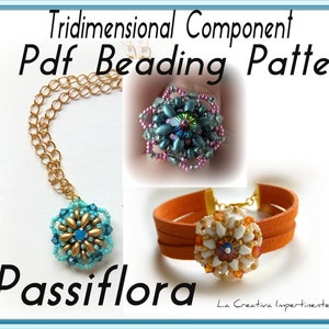 Tridimensional Tutorial &quot;Passiflora&quot; - Pdf Beading Pattern -  Superduo  Beaded Bead Ring, Bracelet, Pendant