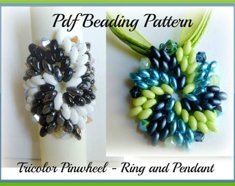 Tutorial Ring and Pendant Superduo - Twin Beads - Pdf Beading Pattern