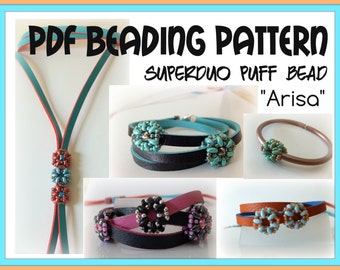Tutorial Puff Bead "Arisa" - Superduo lub Twin Beads - Wzór koralikowy w formacie PDF - koraliki Pandora