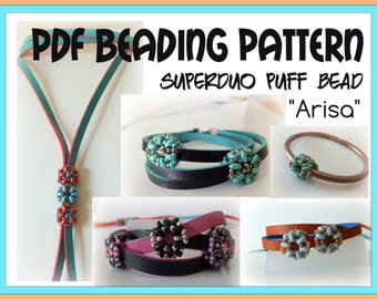 Tutorial Puff Bead "Arisa" - Superduo or Twin Beads - Pdf Beading Pattern -  beaded pandora bead