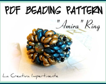 Tutorial  "Amira" Ring - Superduo - Pdf Beading Pattern