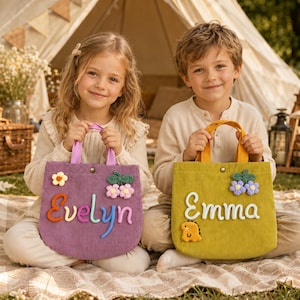 Personalized Kids Corduroy Tote Bag Custom Name Camping Bag Outdoor Adventure Handbag Camp Gift