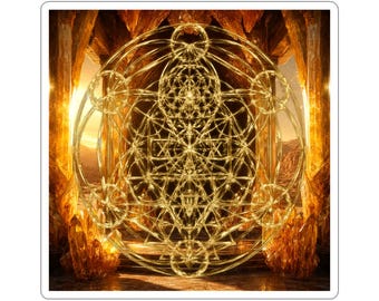 Celestial Decor | Golden Crystal Sacred Geometry |  Ankh of Becoming: Gilded Nexus | Premium Kiss-Cut Vinyl Sticker
