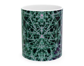 Moody Wall Art | Dark Green Sacred Geometry |  Ankh of Becoming: Verdant Eclipse | Ceramic Mug