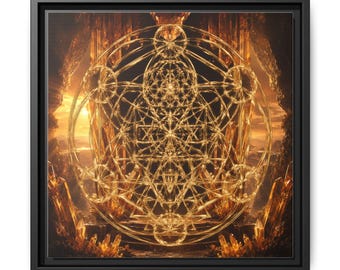 Celestial Decor | Gold Sacred Geometry |  Ankh of Becoming: Golden Sanctum | Framed Canvas