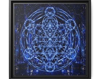 Dark Academia Decor | Sapphire Sacred Geometry |  Ankh of Becoming: Sapphire Cathedral | Framed Canvas