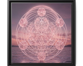 Crystal Wall Art | Pink Rose Quartz Sacred Geometry |  Ankh of Becoming: Rose Quartz Embrace | Framed Canvas
