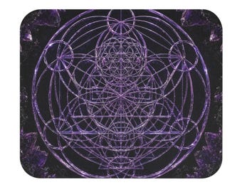 Heksenachtige decoratie | Paarse amethist heilige geometrie | Ankh van Wording: Amethist Ascensie | Premium stoffen muismat