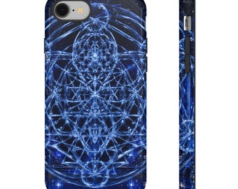 Donkere Academia-decoratie | Saffier Heilige Geometrie | Ankh van Wording: Saffier Kathedraal | Stevige Telefoonhoes