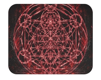 Gotische woondecoratie | Rode psychedelische heilige geometrie | Ankh van het worden: Infernal Genesis | Premium stoffen muismat