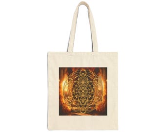 Celestial Decor | Golden Crystal Sacred Geometry |  Ankh of Becoming: Gilded Nexus | Premium Cotton Canvas Tote Bag