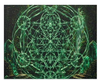 Zen Decor | Smaragdgroene Heilige Geometrie | Ankh van Wording: Smaragdgroen Heiligdom | Premium Puzzel