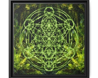 Witchy Decor | Emerald Crystal Sacred Geometry |  Ankh of Becoming: Emerald Caves | Framed Canvas