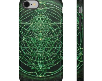 Zen Decor | Heilige Geometrie met Groene Kristallen | Groene Resonantie, Stevige Koffers