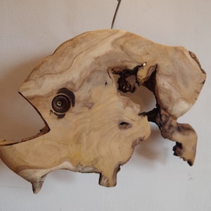 Unique Handmade Wood Sculpture Decoration Wall Art - Wooden Piggy fish statue from root of mulberry tree
