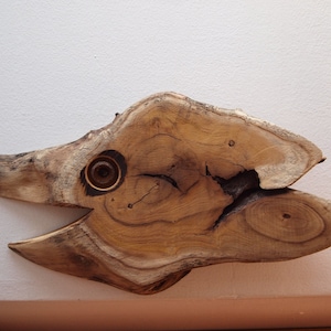 Unique Handmade Wood Sculpture Decoration Wall Art - Wooden Duckling fish statue from root of mulberry tree
