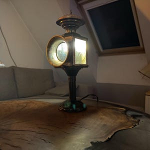 Antique Carriage Lantern Table Lamp – Vintage Coach Lamp – Converted Horse Carriage Light – Industrial Steampunk Decor