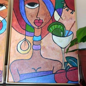 Handmade Vibrant Abstract Woman Portrait Painting, Colorful Acrylic Art, Modern Folk Art Style, Unique Wall Decor