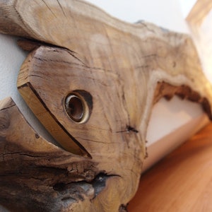 Unique Handmade Wood Sculpture Decoration Wall Art - Wooden Lobe fish statue from root of mulberry tree