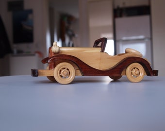 Stuning Vintage Wooden Vehicle Handmade Wooden Toy Car Antique Folk Art Limousine Retro Wooden Gift Mid Century Old Automobile Model 20's