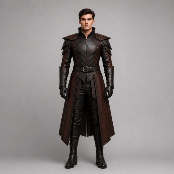 Gothic Leather Coat Medieval Warrior Costume | Dark Fantasy Halloween Festival | LARP Renaissance Faire