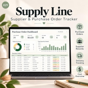 Purchase Order Tracker Excel Spreadsheet, Supplier Order Log, Partial Delivery, Outstanding Quantity & Editable PO Forms for Small Business