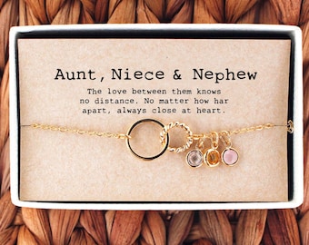 Aunt Niece Nephew Necklace, Aunt Niece Nephe Gift Jewelry, Birthstone Necklace for Aunt, Tia Necklace • 04-Ne-Aunt , Niece & Nephew