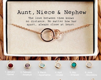 Aunt and Nephew Bracelet, Aunt Nephew Gift, Aunt Nephew Jewelry, Birthstone Bracelet for Aunt, Tia Bracelet • 04-Br-Aunt, Niece & Nephew