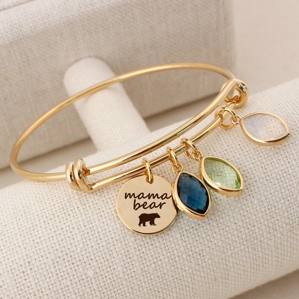 mama bear bracelet, mama bear coin, mama bear bangle, Mom's Birthstone Bracelet, mama bear birthstone, Mothers Gift, mama bear jewelry