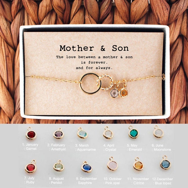 Mother and Son Necklace • Mothers day birthstone Necklace • Mother Son Gift • Mother Son Jewelry • 04-Ne-Mother & Son