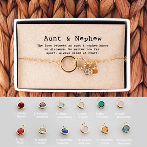 Aunt and Nephew Necklace, Aunt Nephew Gift, Aunt Nephew Jewelry, Birthstone Necklace for Aunt, Tia Necklace • 04-Ne-Aunt & Nephew