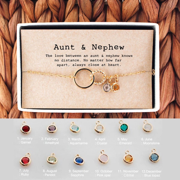 Pulsera para tía y sobrino, regalo para tía y sobrino, joyería para tía y sobrino, pulsera con piedra de nacimiento para tía, pulsera Tia • 04-Br-Tía y sobrino