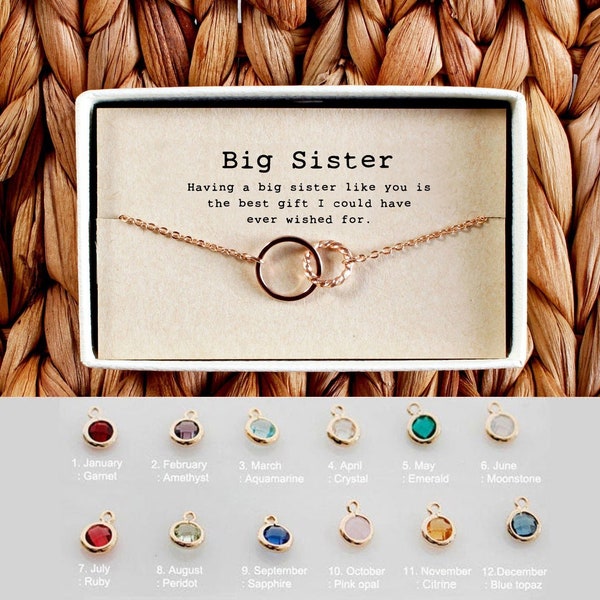 Big Sister Bracelet, Big Sis  Birthday gift, Sister christmas gift , Sister Birthstone Bracelet , Family jewelry • 04-Br-Big Sister