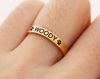 Paw Print Stacking Ring, Dog Mom Ring, Personalized Pet Ring, Pet Memorial Jewelry, Pet Name Ring, Pet Owner Gift, Pet Loss Gifts