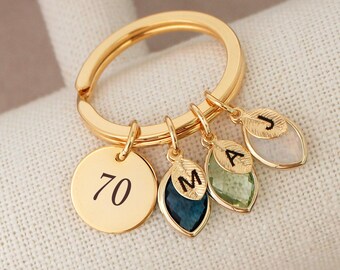 70th Birthday gifts for women, 70th Birthday keychain, Personalized 70th Birthday Gift Idea, 70th Birthstone keychain, 70th Birthday charm