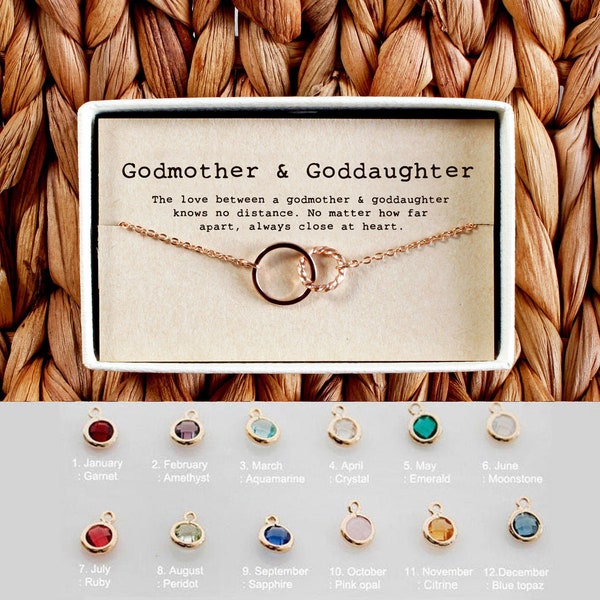 Godmother and Goddaughter Necklace • Godmother Birthstone Necklace • Goddaughter Christmas Gift • 04-Ne-Godmother & Goddaughter