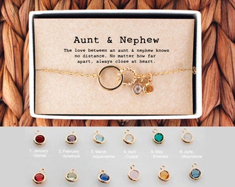 Aunt and Nephew Bracelet, Aunt Nephew Gift, Aunt Nephew Jewelry, Birthstone Bracelet for Aunt, Tia Bracelet • 04-Br-Aunt & Nephew