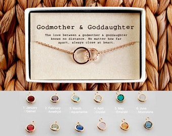 Godmother and Goddaughter Necklace • Godmother Birthstone Necklace • Goddaughter Christmas Gift • 04-Ne-Godmother & Goddaughter