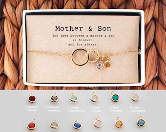 Mother and Son Necklace • Mothers day birthstone Necklace • Mother Son Gift • Mother Son Jewelry • 04-Ne-Mother & Son