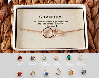 Bracelet grand-mère • Bracelet pierre de naissance grand-mère • Cadeau de la fête des mères • Bracelet pierre de naissance pour grand-mère • 04-Br-Grandma