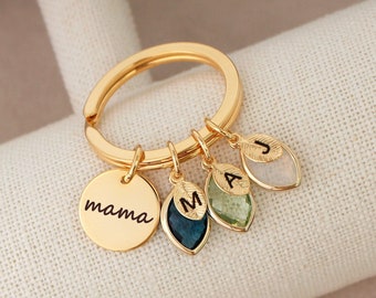 Mama keychain, Personalized Mothers Gift, Birthstone keychain for mama, Mom's Birthday gift, keychain for mom, mothers day gift,leaf initial