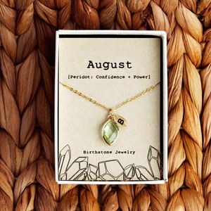 August Birthstone Necklace, Personalized  Necklace, Custom Initial Necklace, Initial  leaf, August Birthday Gift, Peridot Necklace,Aug-8