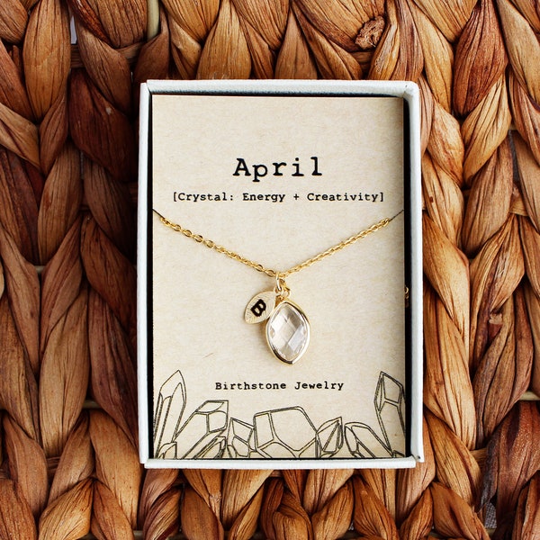 April Birthstone Necklace, Personalized  Necklace, Custom Initial Necklace, Initial  leaf, April Birthday Gift, Crystal Necklace,April-4