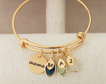 mama bracelet, Personalized Mothers Gift,mama coin, Birthstone Bangle, Mom's Birthstone Bracelet, Birthstone Bracelet for mom gift, mama